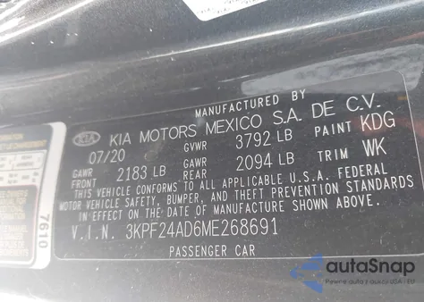 2021 Kia Forte Lxs from USA, damaged, VIN 3KPF24AD6ME268691